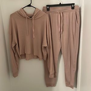 Pink waffle knit lounge set